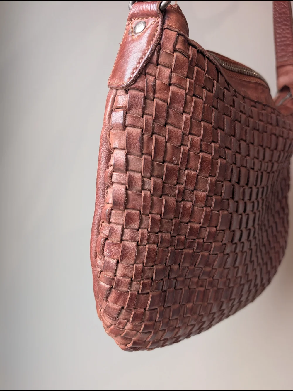 Boho Hobo Shoulder Purse Valenca Holland Cognac Woven Leather CrossbodyBag 10x11